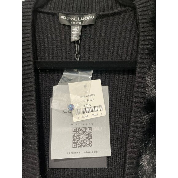 Adrienne Landau Onyx Black Faux Fur Knit Cardigan Sweater Long Sleeve Large NWT - Picture 2 of 7
